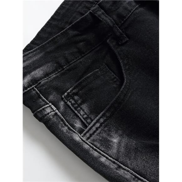 NWT Men's Black Distressed Straight Leg Jeans - Picture 5 of 6